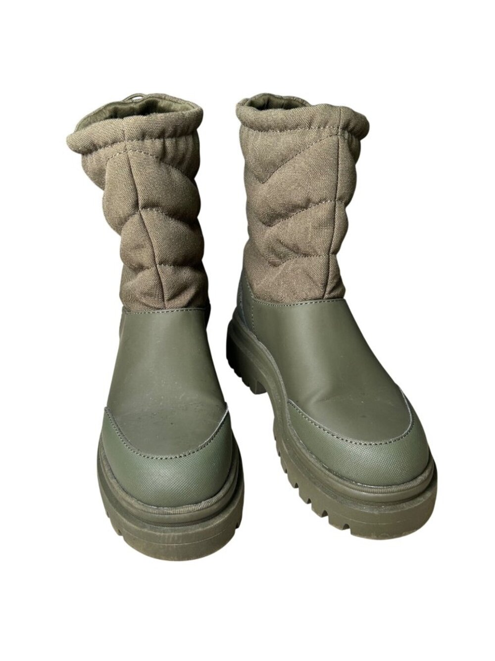 Rocket Dog Dita Quilted Green Boots Womens 8 Lug Sole Adjustable Top Traction